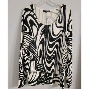 Pierre New York Size XL Beaded Sequin Black White Print Geometric Sweater A2979X
